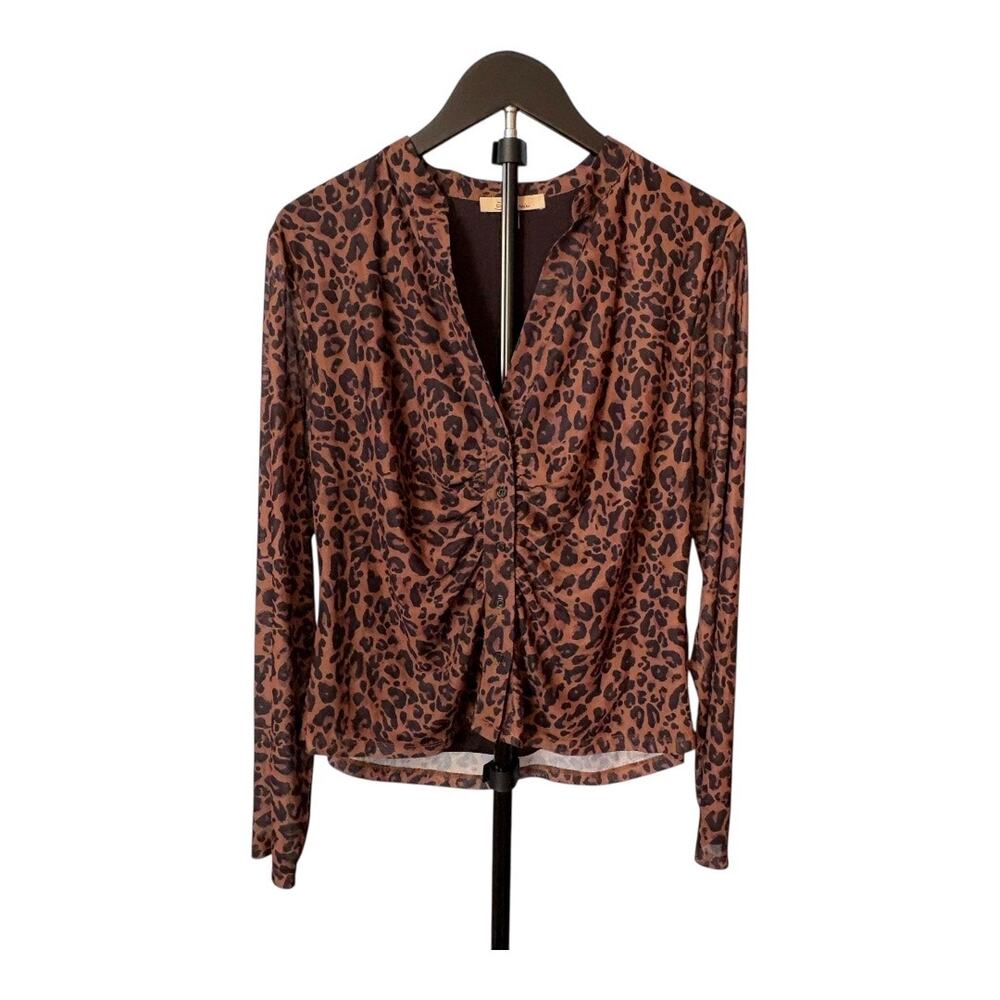 Les Serein Leopard Print Blouse - XL Petite - Button Down Short - Casual Classic